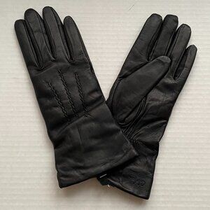 Cole Haan Elegant Black Leather Gloves Leather/Cashmere M NEW